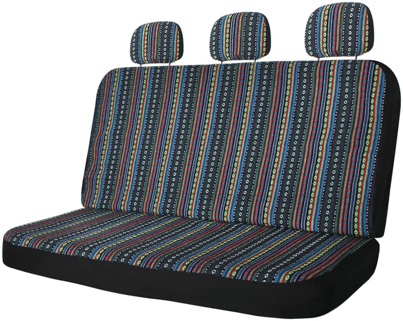 10pc Stripe Colorful Seat Cover Baja Blue Saddle Blanket Weave Universal Bucket Seat Cover with Steering Wheel Cover Front & Rear