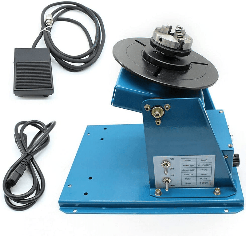 110V Rotary Welding Positioner Turntable Table Mini 2.5" 3 Jaw Lathe Chuck 180mm Portable Welder Positioner Turntable Machine Equipment 2-10 r/min Adjustable Speed