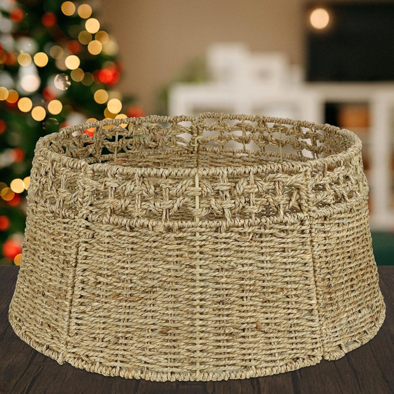 Blissun Christmas Tree Collar, 26.8" Rattan Farmhouse Christmas Tree Ring, Natural Woven Rustic Christmas Tree Skirt (Nature, X-Large)