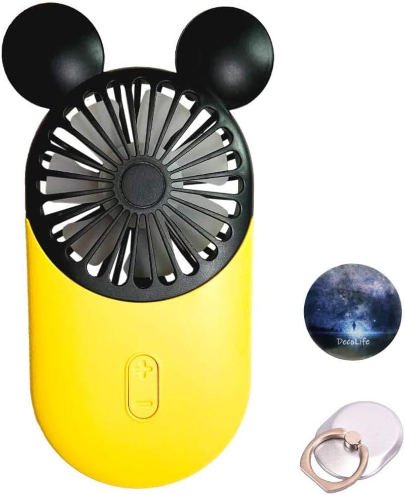 Cute Personal Mini Fan, Handheld & Portable USB Rechargeable Fan with Beautiful LED Light, 3 Adjustable Speeds, Portable Holder, Perfect for Indoor or Outdoor Activities, Cute Mouse