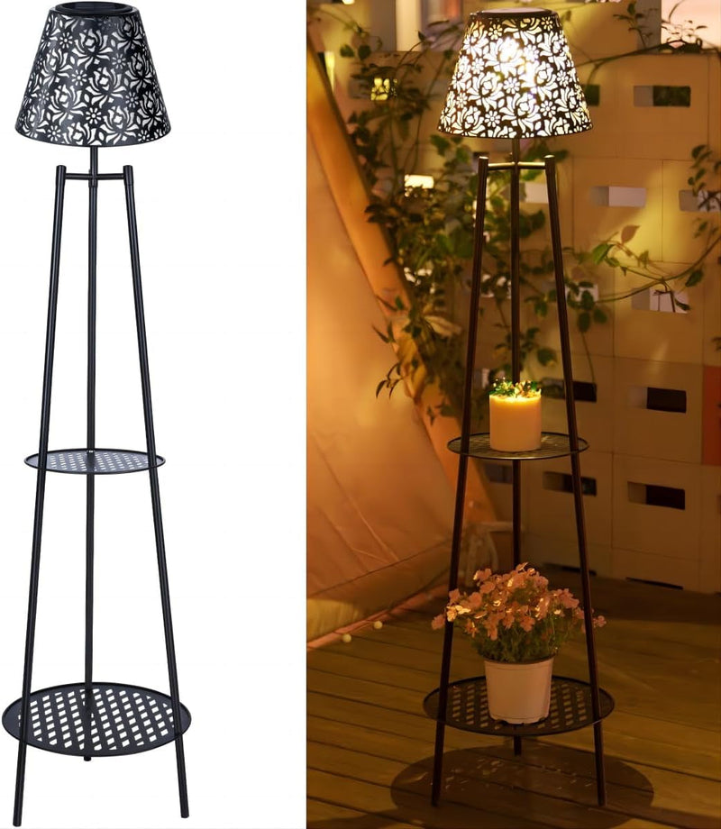 2 Pack Patio Decor Solar Outdoor Lantern Lights Waterproof Floor Lamp with Plant Stand for Yard Garden Porch Decorations. (Moroccan)