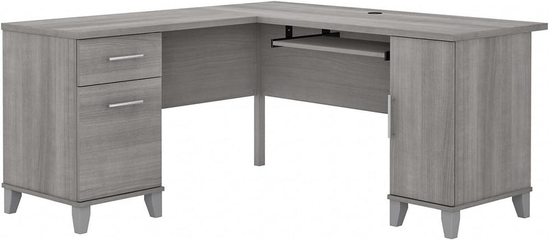 Bush Furniture Somerset 60W L Shaped Desk with Storage in Platinum Gray
