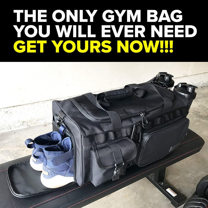 Fitdom 20" 32L Tactical Black Gym Duffle Bag with Shoe Compartment. Best Workout Bag for Men & Women. Black Gym Bag Is Great for Basketball, Soccer & Other Sports as Well as Weekender & Overnight Bag