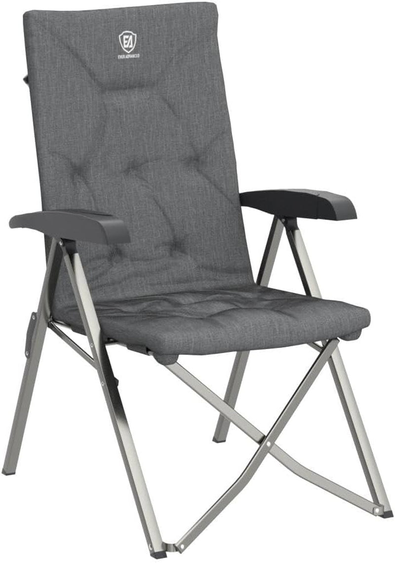 EVER ADVANCED Folding Camping Recliner Chair Fully Padded with Adjustable High Back Support Portable for Adults Patio Reclining Chair