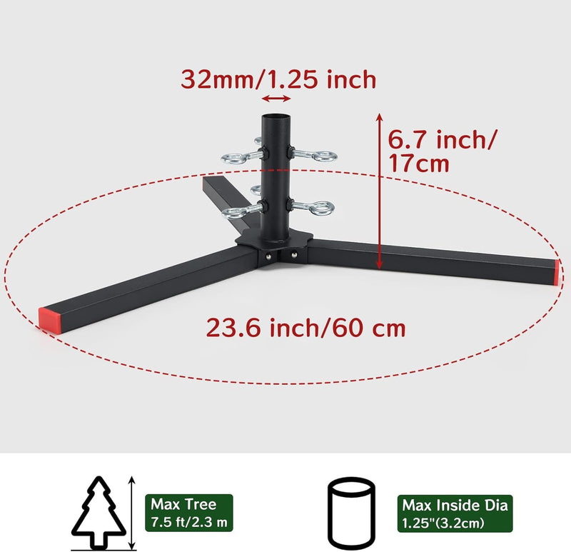 Bsbsbest Christmas Tree Stand for Artificial Trees, Fits 0.5-1.25 Inch Tree Pole，Replacement Xmas Tree Stand Base for 4 Ft to 8 Ft Artificial Trees, Black