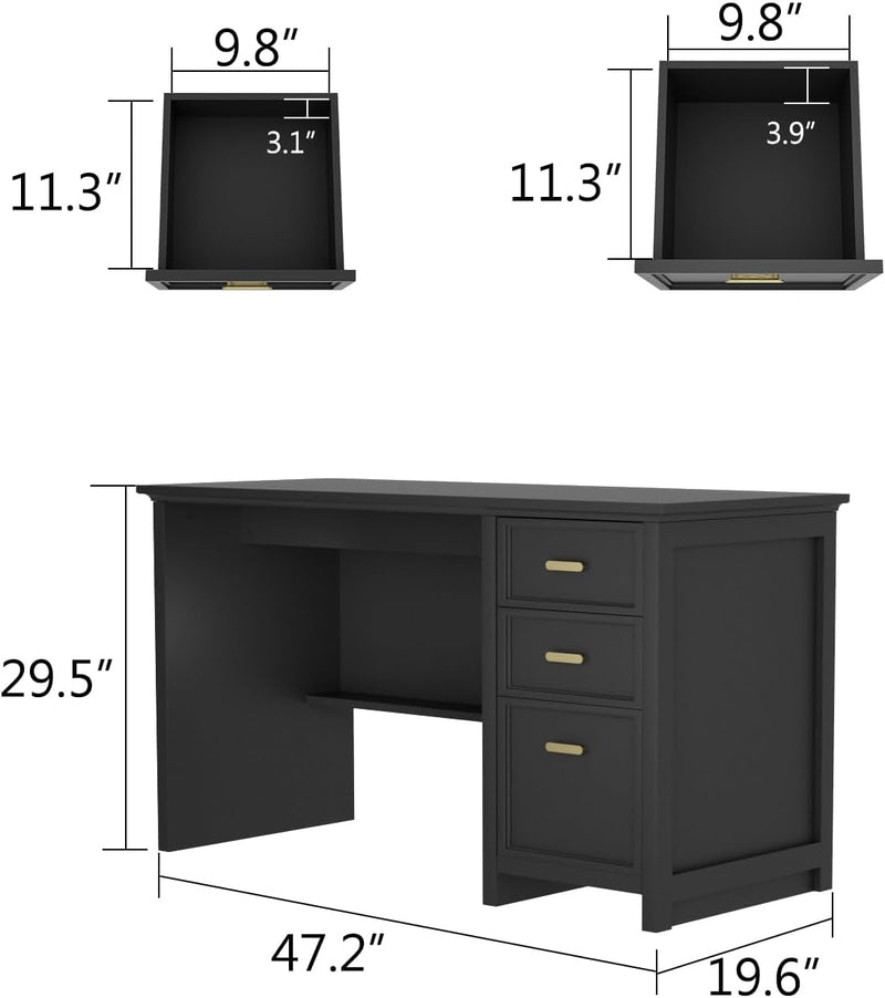 Computer Desk with 3 Drawers - 47 Inch Modern Home Office Writing Desk, Study Table PC Desk for Bedroom, Black