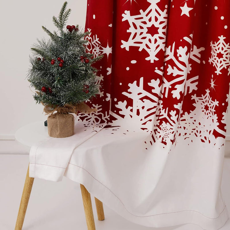 CAROMIO Christmas Curtains for Living Room 2 Panel Sets, Red Velvet Window Curtains 84 Inches Long, Floral Snowflake Decoration Curtains, Thermal Insulated Room Darkening Curtains, 52 X 84 Inches