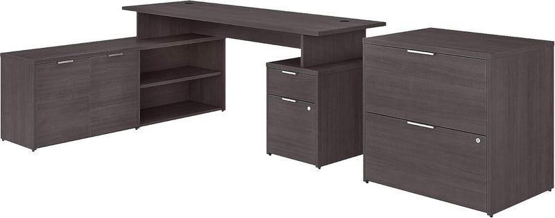 Bush Business Furniture Jamestown L Shaped Desk with Drawers and Lateral File Cabinet, 72W, Fresh Walnut/White