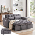 3 in 1 Pull Out Convertible Sofa Bed - 55" Modern Velvet Sleeper Sofa with 3 Level Adjustable Backrest, Tufted Love Seat W/ 2 Pockets ＆ 2 Pillows for Bedroom (Full Size,Tufted Grey)