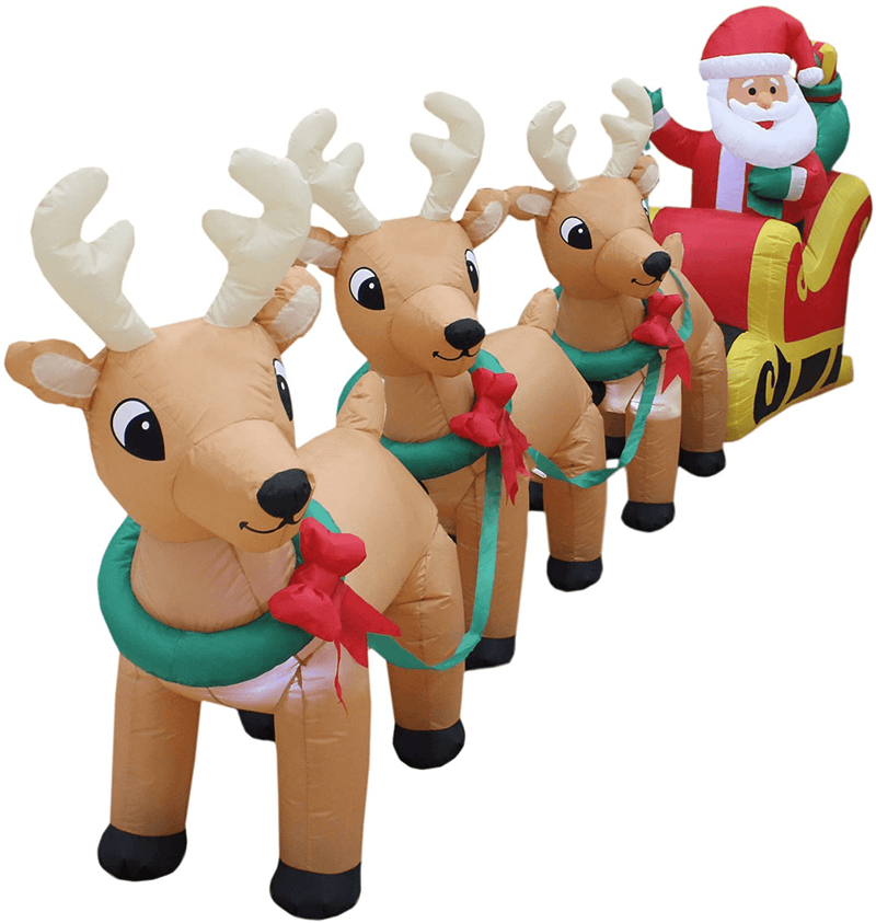 12 Foot Long Lighted Christmas Inflatable Santa Claus on Sleigh with 3 Reindeer & Christmas Tree Lights Decor Outdoor Indoor Holiday Decorations Blow up Lawn Inflatables Home Family Outside Decor Home & Garden > Decor > Seasonal & Holiday Decorations& Garden > Decor > Seasonal & Holiday Decorations BZB Goods   