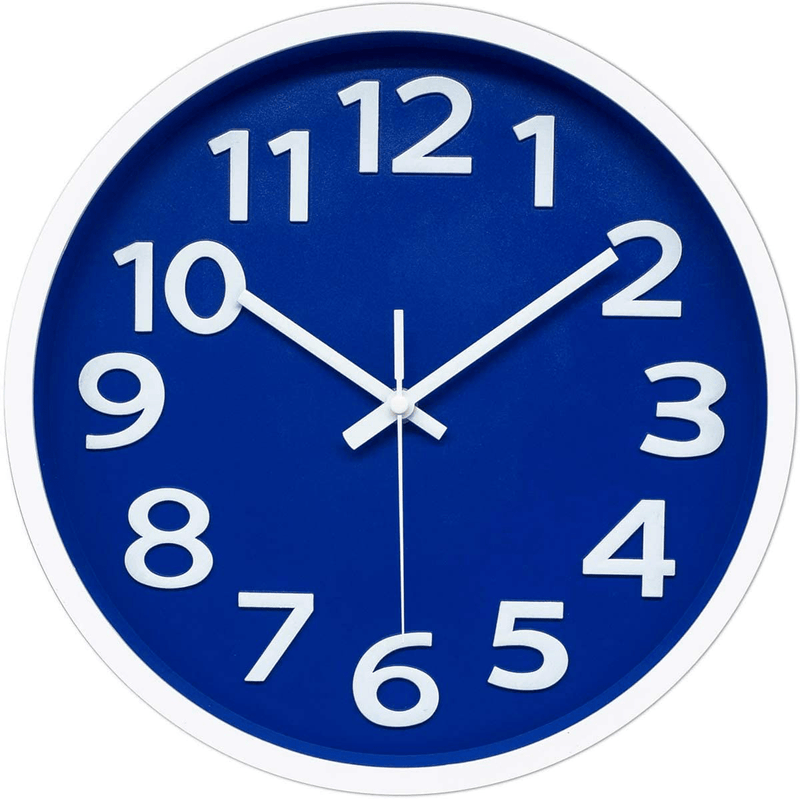 12 Inch Modern Wall Clock Silent Non-Ticking Battery Operated 3D Numbers Bright Color Dial Face Wall Clock for Home/Office Decor,Yellow Home & Garden > Decor > Clocks > Wall Clocks LOVECLOCKS Blue  
