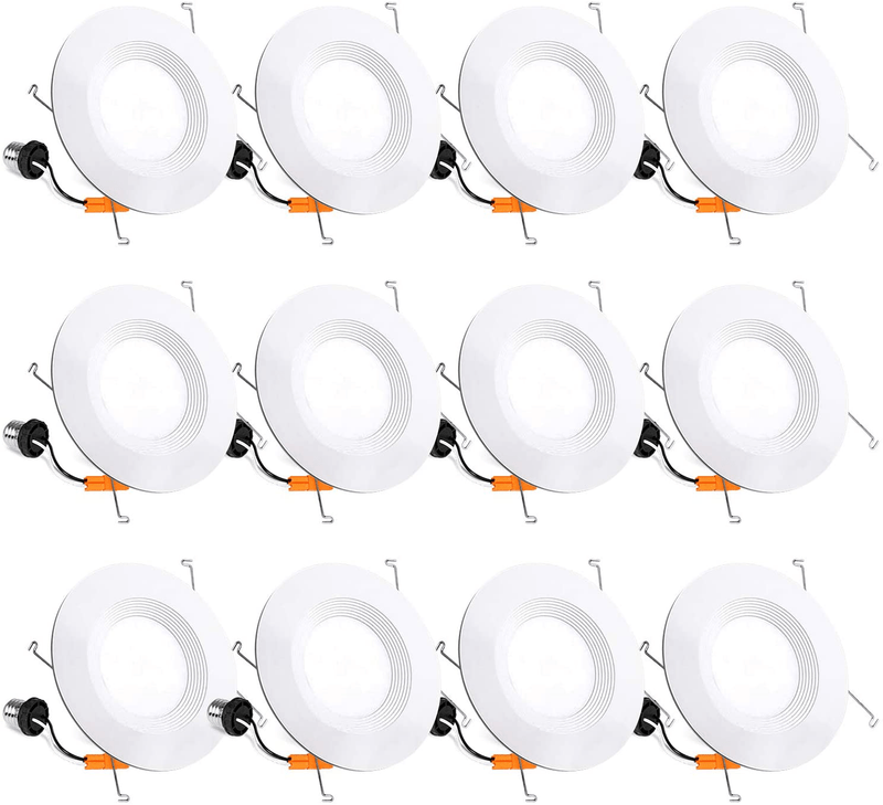 12 Pack 5/6 Inch LED Recessed Lighting, Baffle Trim, CRI90, 15W=100W, 1100lm, 5000K Daylight White, Dimmable Recessed Lighting, Damp Rated LED Recessed Downlight, ETL Listed