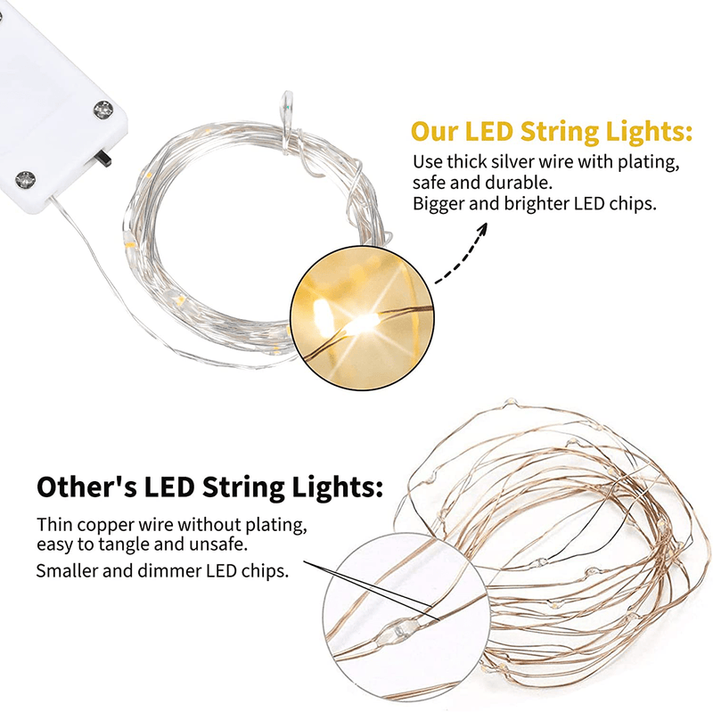 12 Pack Led Fairy Lights Battery Operated String Lights Waterproof Silver Wire 7 Feet 20 Led Firefly Starry Moon Lights for DIY Wedding Party Bedroom Patio Christmas Warm White