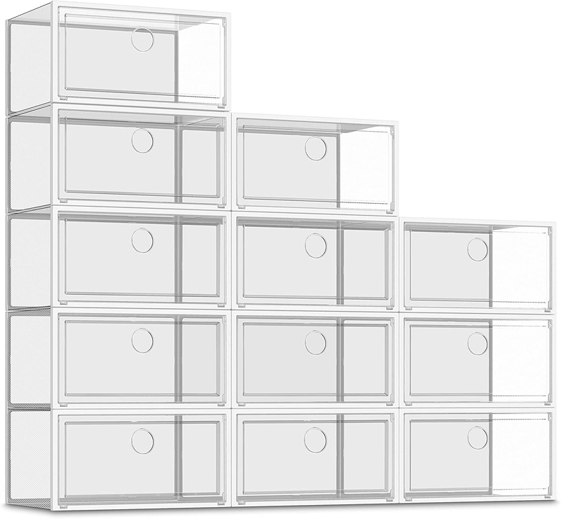 12 Pack Shoe Storage Box, Clear Plastic Stackable Shoe Organizer for Closet, X-Large Shoe Sneaker Containers Bins Holders Fit up to Size 13 (Black) Furniture > Cabinets & Storage > Armoires & Wardrobes SEE SPRING Clear X-Large 