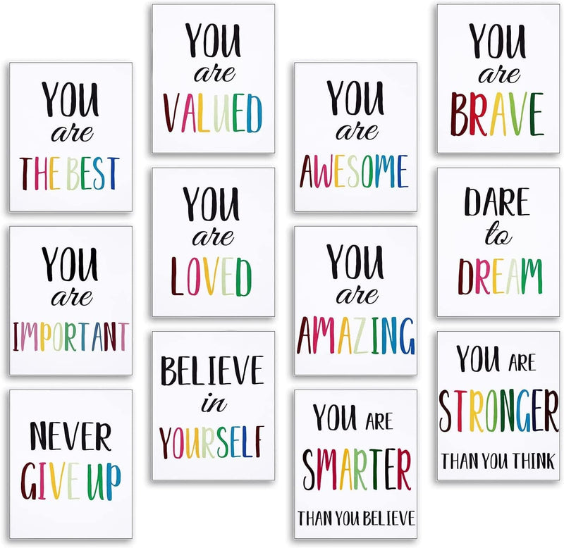 12 Pieces Inspirational Print Wall Poster Motivational Quote Watercolor Words Posters Aesthetic Poster Unframed Canvas Saying Painting Posters for Kids Room Modern Decoration (White, 8 X 10 Inches)