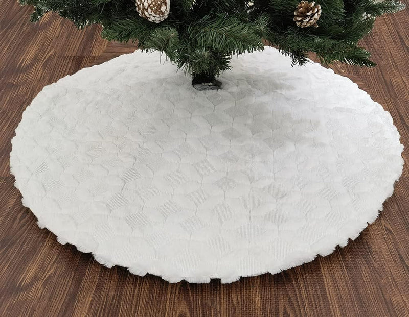 AISENO 48 Inch Christmas Tree Skirt Faux Fur with Cable Knit Knitted Thick Decoration for Merry Christmas Decorations