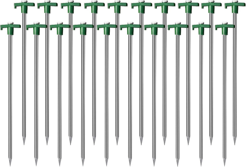 Cheardia Tent Stakes Heavy Duty, 10.25 Inch Yard Stakes Non-Rust Metal Tent Pegs Ground Stakes Tent Spikes for Camping Patio, Garden, Canopies, Grassland, Outdoor (20, Orange)