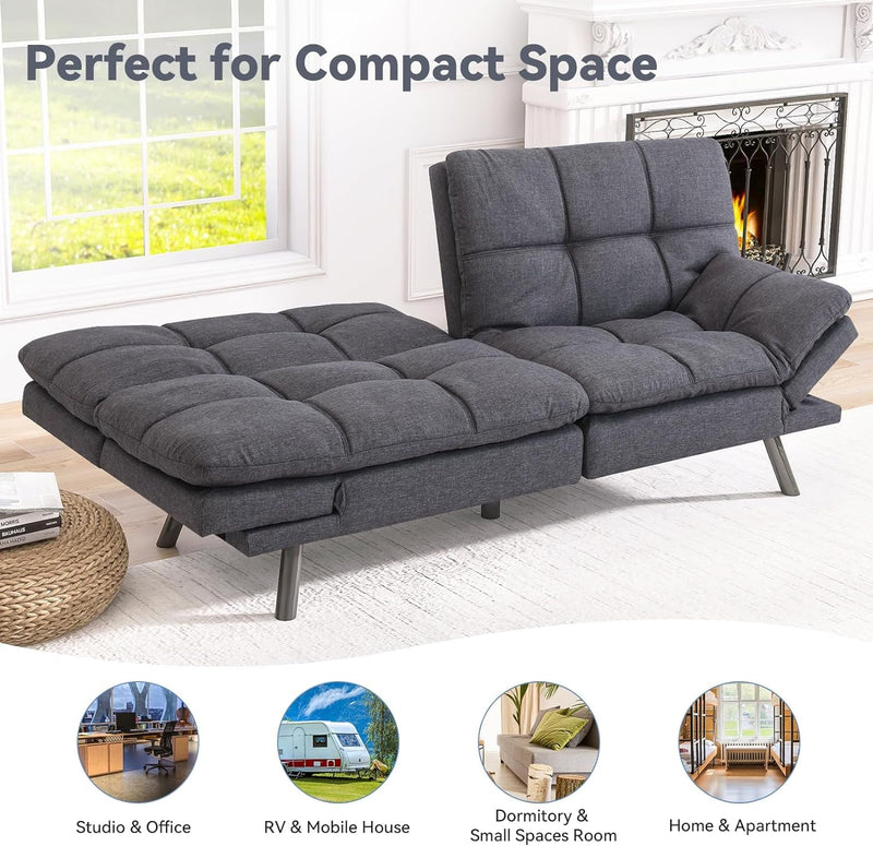 Convertible Sleeper Sofa,Memory Foam Futon Couch Bed Sofabed, Standard Grey