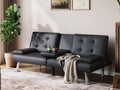 Futon Sofa Bed, Faux Leather Sleeper Sofa with Mattress and Frame, Convertible Futon Couch for Living Room, Black