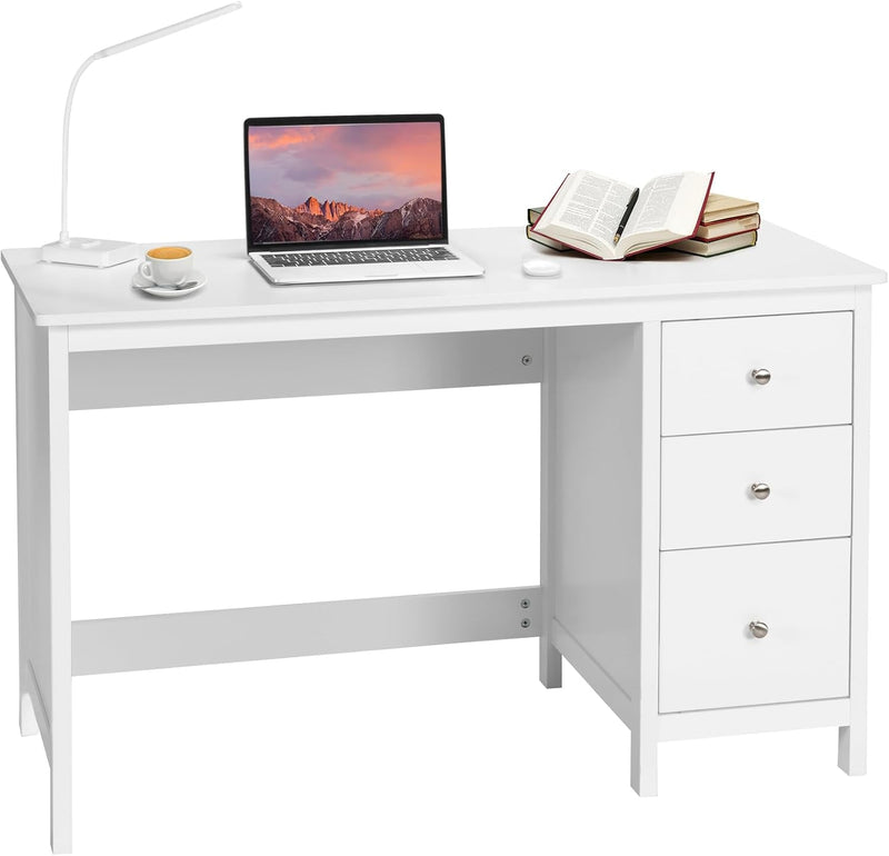 Computer Desk, 48 Inch Home Office Desks with Drawers, Modern Makeup Vanity Table, Teens Writing Gaming Desk, White Desk with Drawers for Bedroom, Study, Office (Brown)