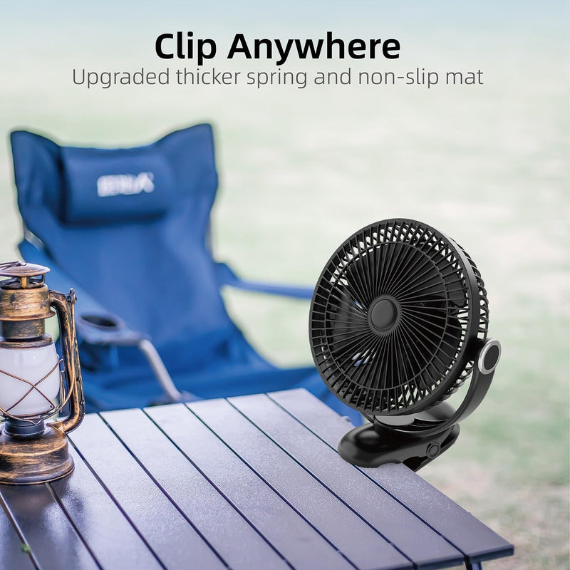 10000Mah 30Hrs Rechargeable Fan Portable, 8 Inch Clip on Fan, Battery Operated Fan, Golf Cart Fan, 4 Speeds, Sturdy Clamp, Quiet USB Fan for Desk Treadmill Camping Truck Outdoor Travel Home Office