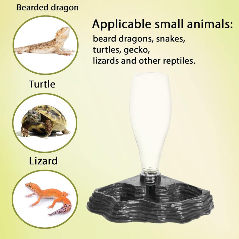 Automatic Reptile Water Dish 13.5Oz Reptile Water Bowl Bearded Dragon Leopard Gecko Snake Lizard Terrarium Tank Accessories… (Black)