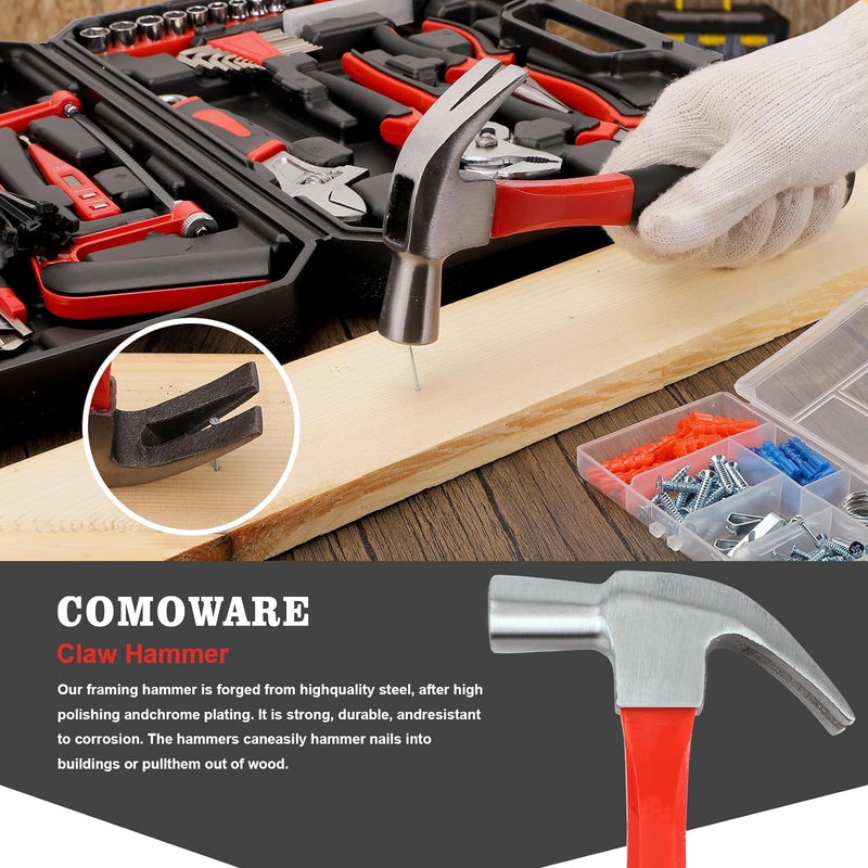 COMOWARE 177 Pcs Home Tool Kit - Basic Household Hand Tool Set, Truck Tool Kit Socket Wrench Combination Tool Set for Home with Plastic Toolbox Storage Case, Rv Tool Set