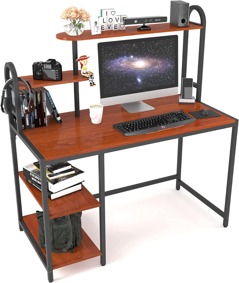 Anivia Computer Desk with Hutch and Shelves, 47'' Home Office Desk with Adjustable Bookshelves, Writing Desk PC Study Table Workstation for Small Spaces