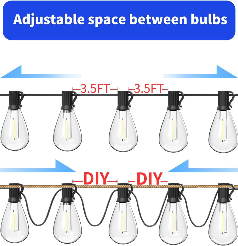 120FT LED Outdoor String Lights with 30+2 Edison Shatterproof Waterproof Bulbs, 2700K Commercial Grade Patio Lights, Heavy Duty outside Hanging Outdoor Lights for Garden Porch Deck Decor