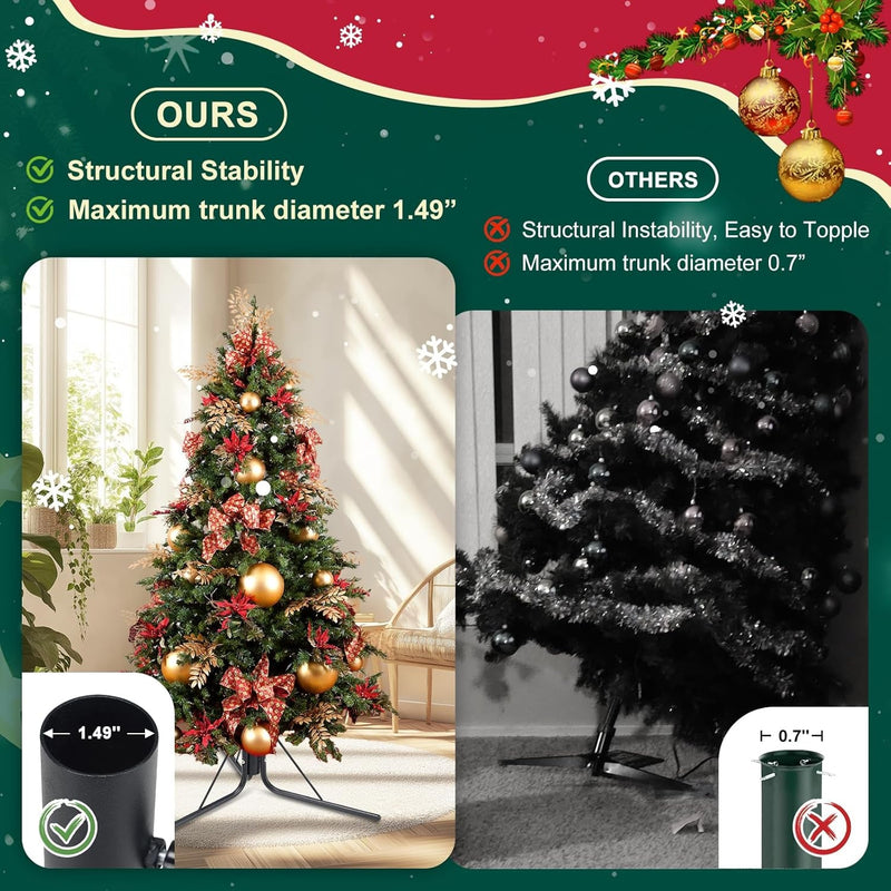 Christmas Tree Stand for Artificial Trees - Suitable for 0.8 to 1.4 Inch Tree Trunks, Providing Stable Support for up to 9 Feet Christmas Trees, Secure Detachable Metal Christmas Tree Base