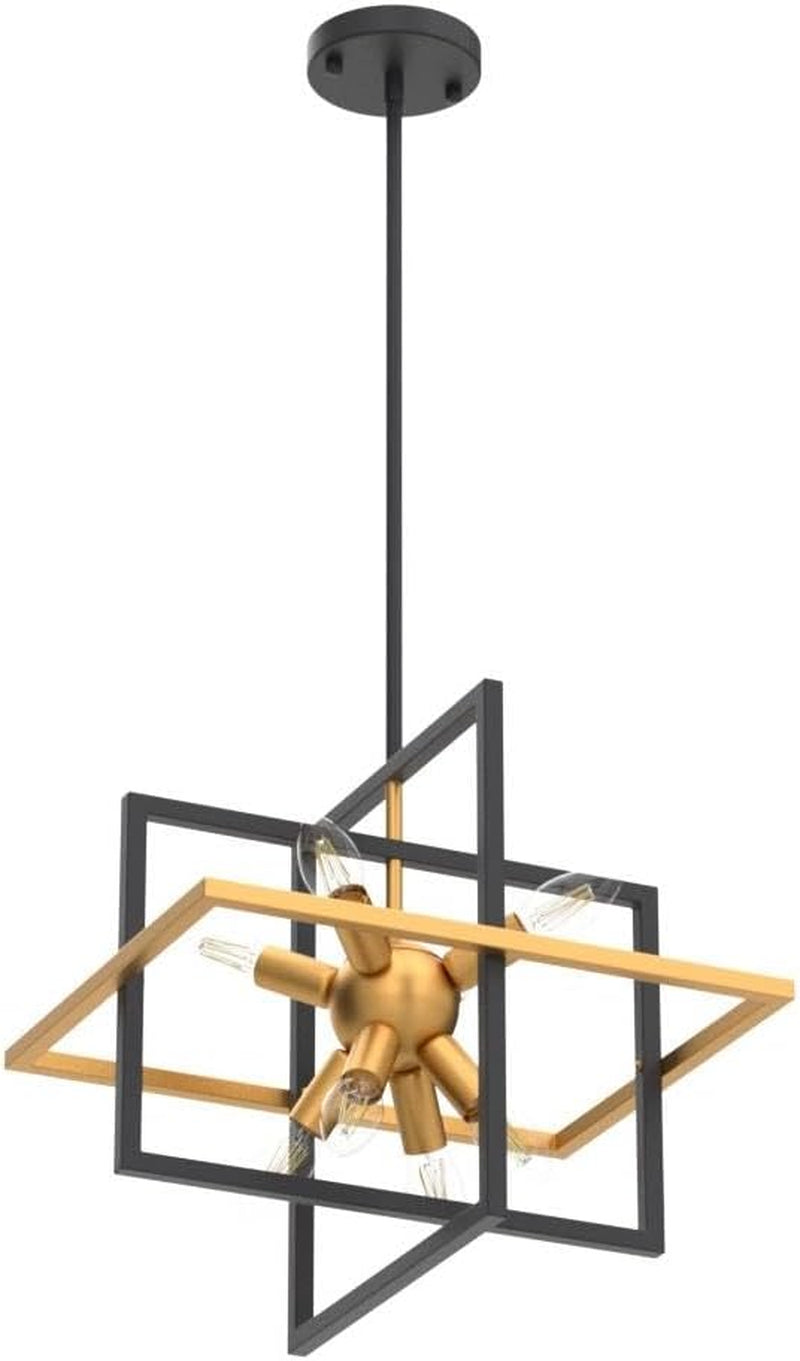 15.8'' Black Gold 8-Light Sputnik Chandelier Modern Industrial Adjustable Hanging Geometric Pendant Light Fixture for Entryway Foyer Stairway Hallway Bedroom Living Room Kitchen Island