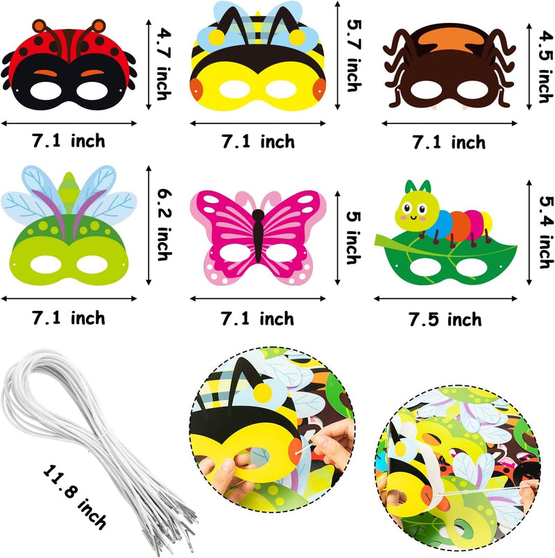 CY2SIDE 30Pcs Spring Bugs Paper and Elastic Masks for Kid,Spring Time Insect Theme Dress-Up Party Accessory Favor Supplies