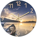 Beach Wall Clock Battery Operated 12 Inch - Glass Wall Clock Non Ticking - Analog Blue Wall Clock for Bedroom Living Room Kitchen Bathroom Office