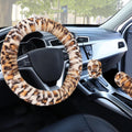 Fuzzy Steering Wheel Cover for Women Girls, Accmor Universal Fit Fur Car Wheel Cover & Handbrake Cover & Gear Shift Cover Set, Leopard Winter Warm Fluffy Vehicle Wheel Protector for Auto, SUV