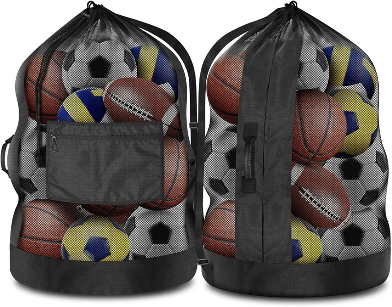 BROTOU Extra Large Sports Ball Bag, Ball Bags for Coaches, Adjustable Shoulder Strap and Hanging Ears with Handle, Mesh Sports Bag for Holding Basketball, Volleyball, Swimming Gear (30” X 40”)