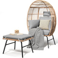 DWVO Outdoor Egg Chair with 2-In-1 Footrest, Patio Wicker Basket Chair with Ottoman, Indoor Egg Chairs with Cushion, Boho Cocoon Chair for Outside, Bedroom, Brown