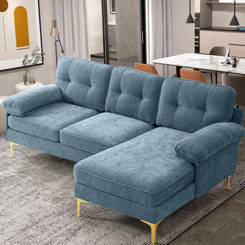 EASELAND 82" L-Shape Sofa with Reversible Chaise Lounge, Convertible Sectional Sofa Couch, Chenille Modern Sofa Couch for Living Room, Apartment and Office, Removable Cover