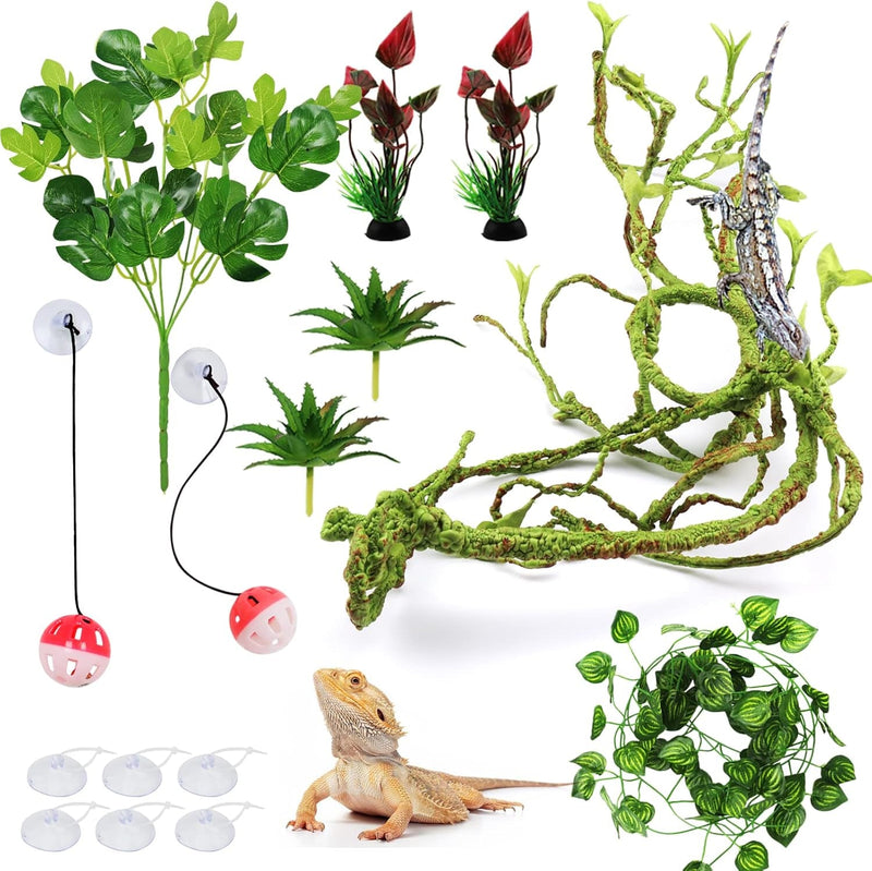 Bearded Dragon Accessories, Reptile Plants, Terrarium Hanging Plant Vines, Bearded Dragon Toys Ball Bells, Leopard Gecko Tank Accessories for Bearded Dragon Lizard Snake Geckos Chameleon