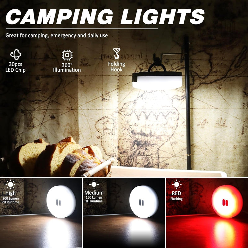 1-Pack Camping String Light W/Lamp, 32.8FT Rechargeable Waterproof LED Hanging Light for Outdoor Camping Awning Tent Garden Party Festival Decor