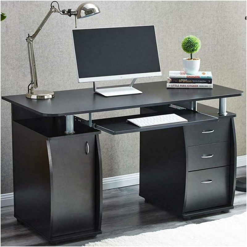 Black Computer Study Desk Laptop PC Table Desk Writing Workstation W/Bookshelf Drawer Storage Home Office Furniture 15 Mm MDF 45.27" L X 21.65" W X 29.13" H