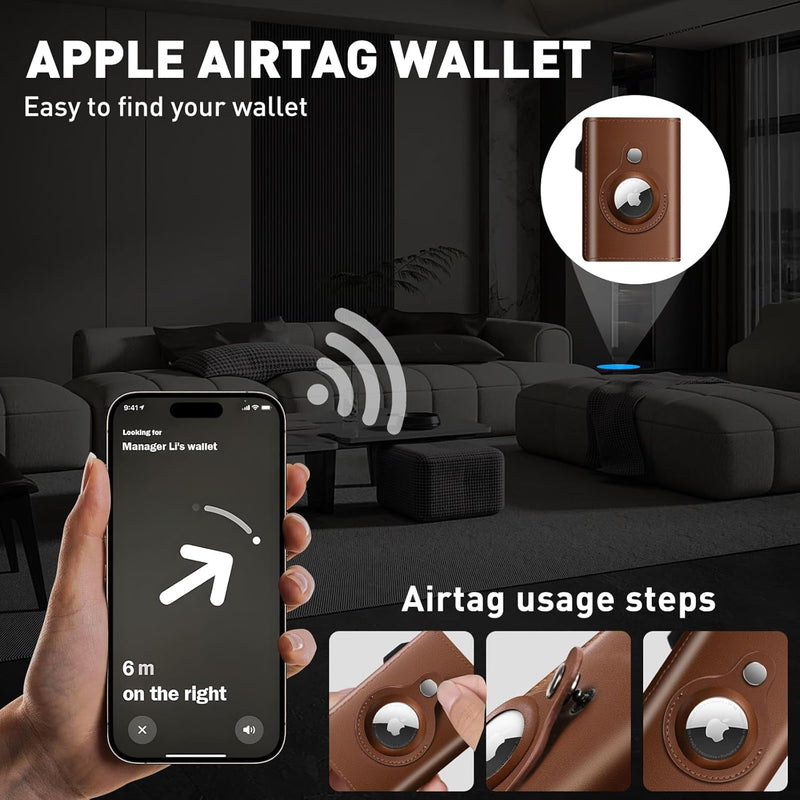 Airtag Wallet RFID Wallet Airtag Wallet Men Wallet with Airtag Holder Money Clip & Airtag Wallet (No Airtag Included)(Brown)