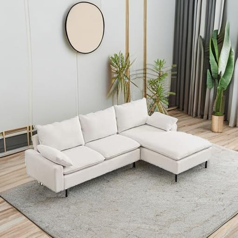 100'' Linen L-Shaped Right-Hand Facing Sectional Sofa with Metal Legs and 2 Pillows(Beige)