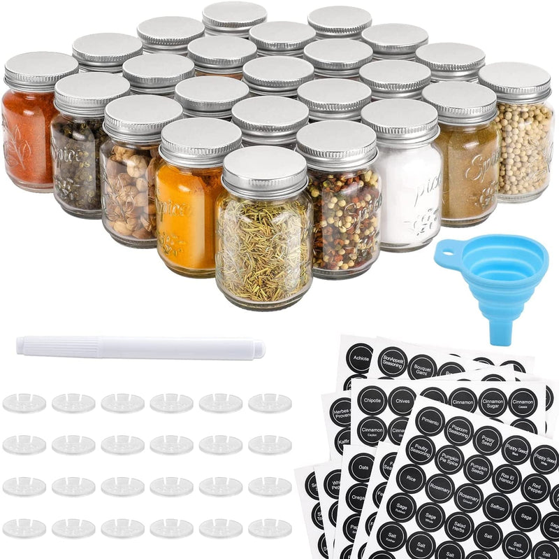 14 Pcs Glass Mason Spice Jars with Spice Labels - 4Oz Empty Spice Bottles - Shaker Lids and Airtight Metal Caps - Chalk Marker and Collapsible Funnel Included- for Herbs & Spices, Jelly, DIY & Crafts Home & Garden > Decor > Decorative Jars AOZITA 24  