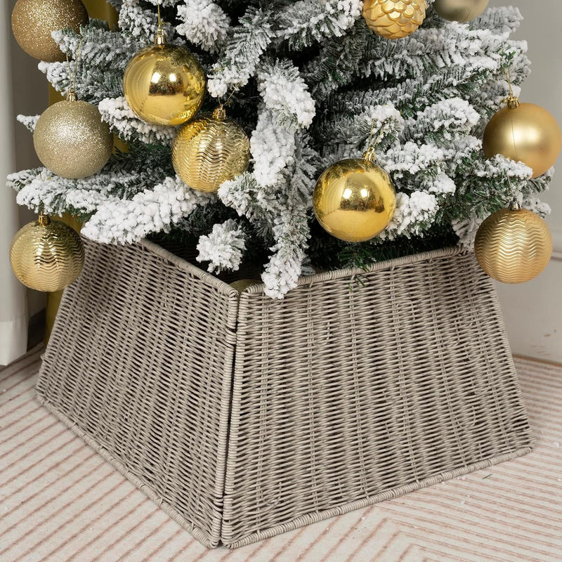 Christmas Tree Collar Skirt Rattan Wicker Ring Collar Stand Basket Handwoven Xmas Decoration Farmhouse for Holiday Home Decoration