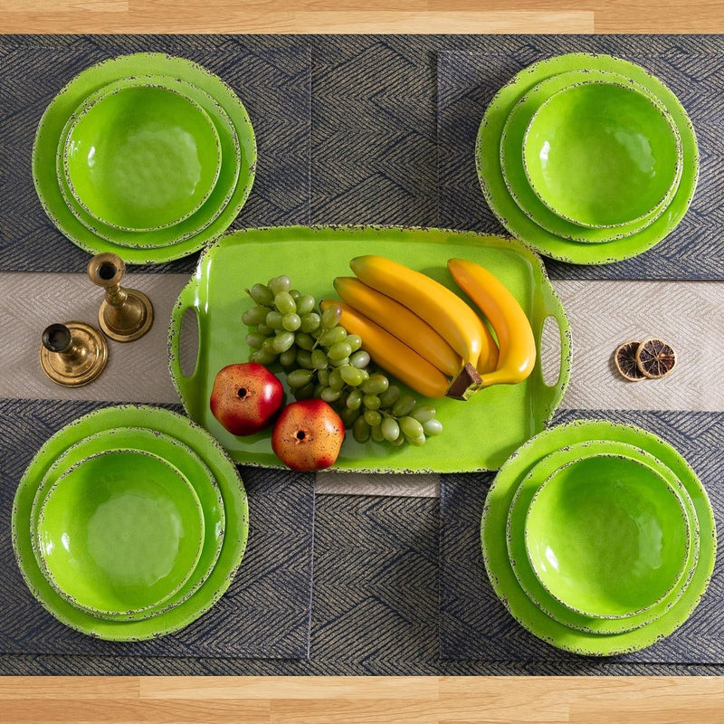 12 Pcs Melamine Dinnerware Sets,Service for 4,Nonbreakable BPA Free Dishes Set with Plates and Bowls Sets for Everyday Use and Patio, Rvs and Camping, Dishwasher Safe,Green