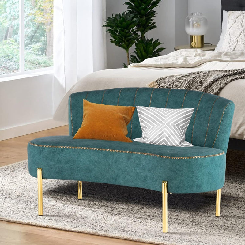 Annjoe Loveseat Settee Upholstered Sofa Couch Banquette Bench Ottoman with Backrest and Golden Metal Legs for Dining Room Living Room Bedroom Funiture