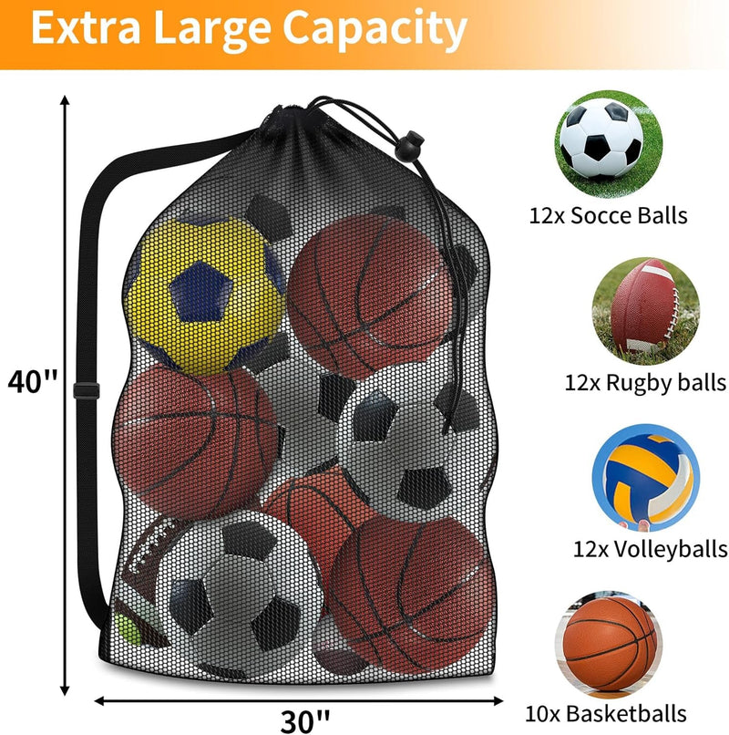 Extra Large Sports Ball Bag, Heavy Duty Breathable Mesh Storage Bag, 40" X 30" Hold 10-12 Soccer Basketball Volleyball Football, Adjustable Shoulder Strap, Ideal for Coaches, Team, Swimming Gear