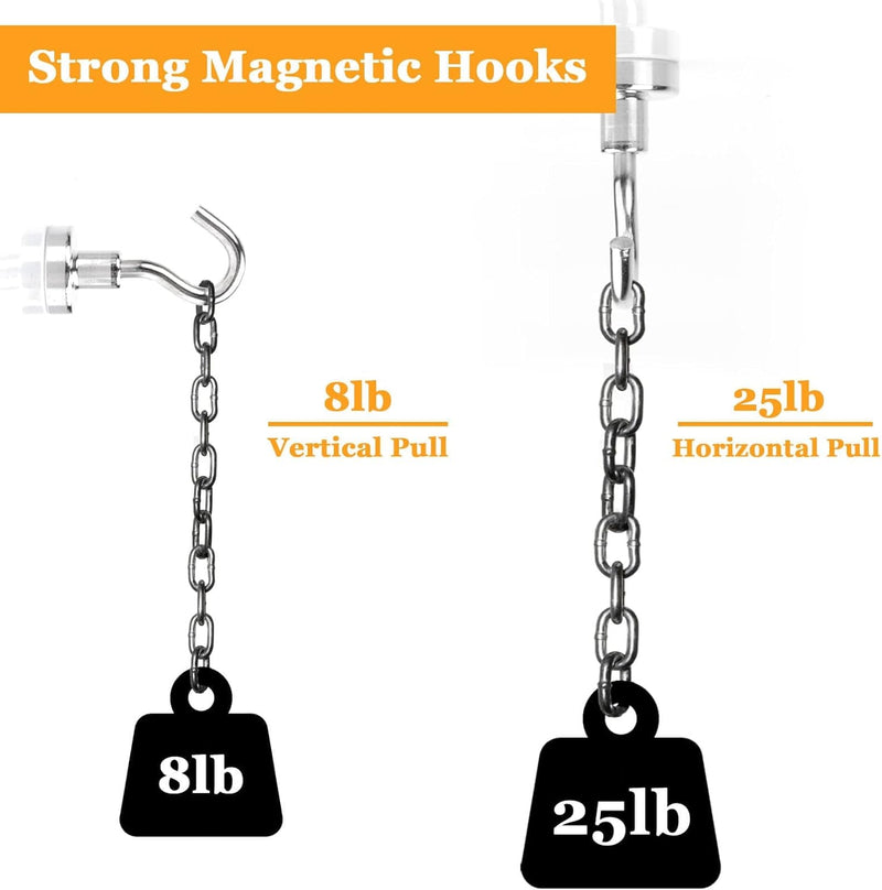 18 Pcs Magnetic Hooks, 25 Lbs Strong Magnetic Hooks Heavy Duty, Key Holder Neodymium Magnet Hooks, Wall Magnetic Hooks for Hanging Refrigerator Kitchen Door Cruise Garage Ceiling Tool Storage