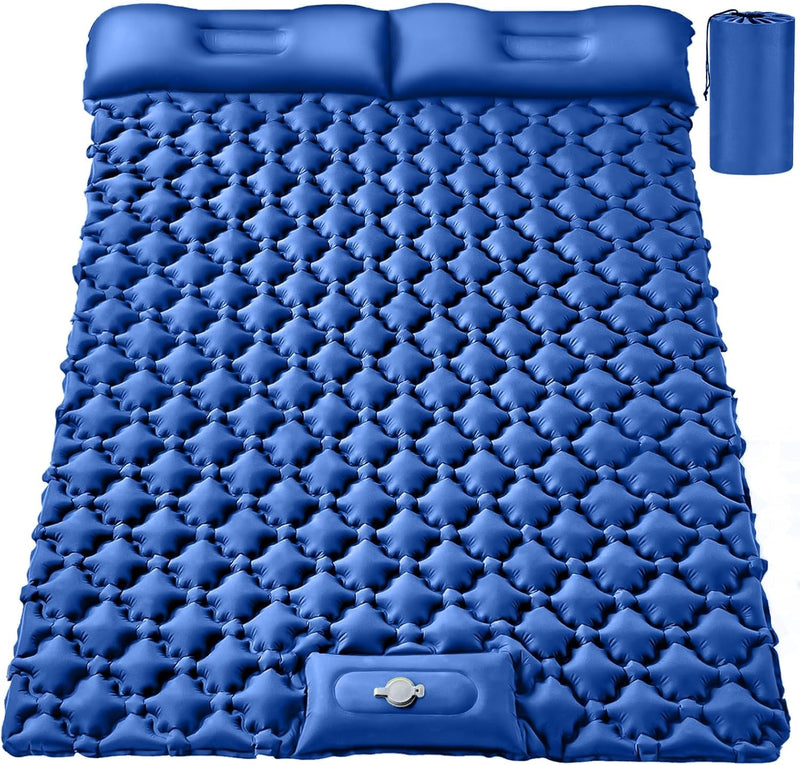 Double Sleeping Pad, Ultralight 4" Extra-Thick Self Inflating Sleeping Mat for 2 Person with Pillow Built-In Foot Pump Portable Camping Mat for Backpacking, Hiking, Traveling, Tent, Camping