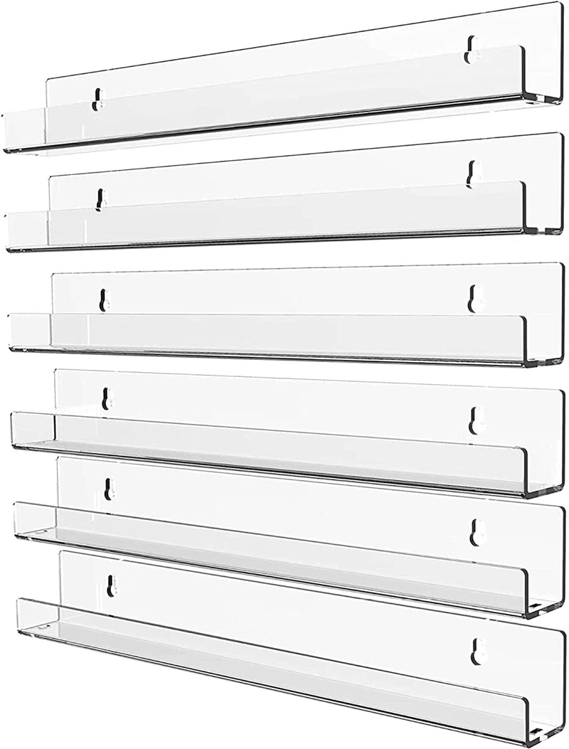 15 Inch Invisible Acrylic Floating Wall Ledge Shelf,Wall Mounted Nursery Kids Bookshelf, Invisible Spice Rack, Clear 5MM Thick Bathroom Storage Shelves Display Organizer,Transparent (6 Pack) Furniture > Shelving > Wall Shelves & Ledges huitao 15Inch Pack of 6  